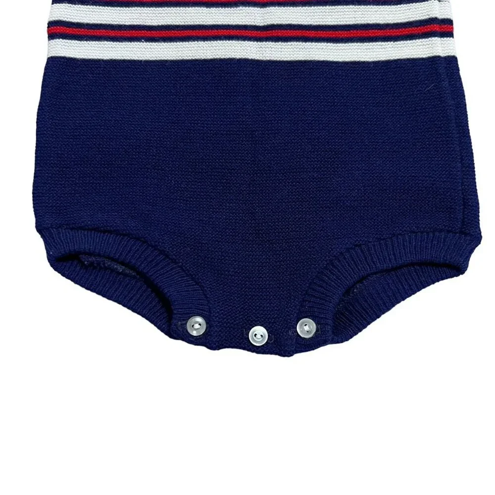 Vintage Friemanit L (6-12m) Fox Striped Sweater Bubble Romper